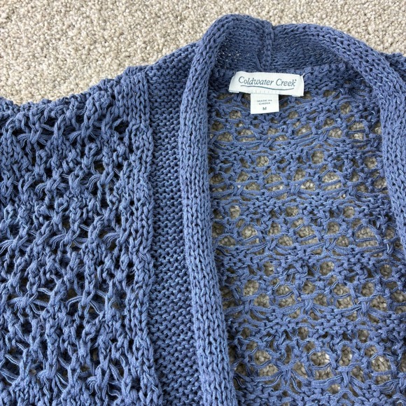 Coldwater Creek Womens Open Knit Cardigan Sweater Blue Short Sleeve Size M - Picture 2 of 10